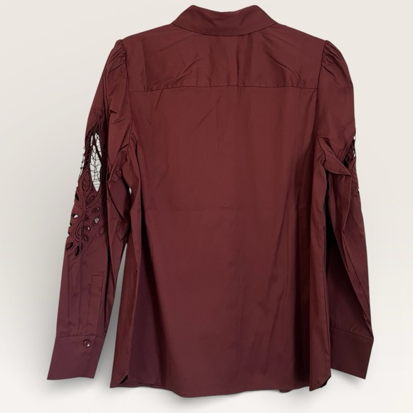 Chico's Poplin Sable Brown Cutwork Lace Sleeve Blouse B106 - Picture 8 of 8